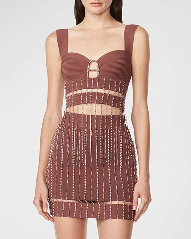 Crystal Chain Cutout Recycled Mini Skirt